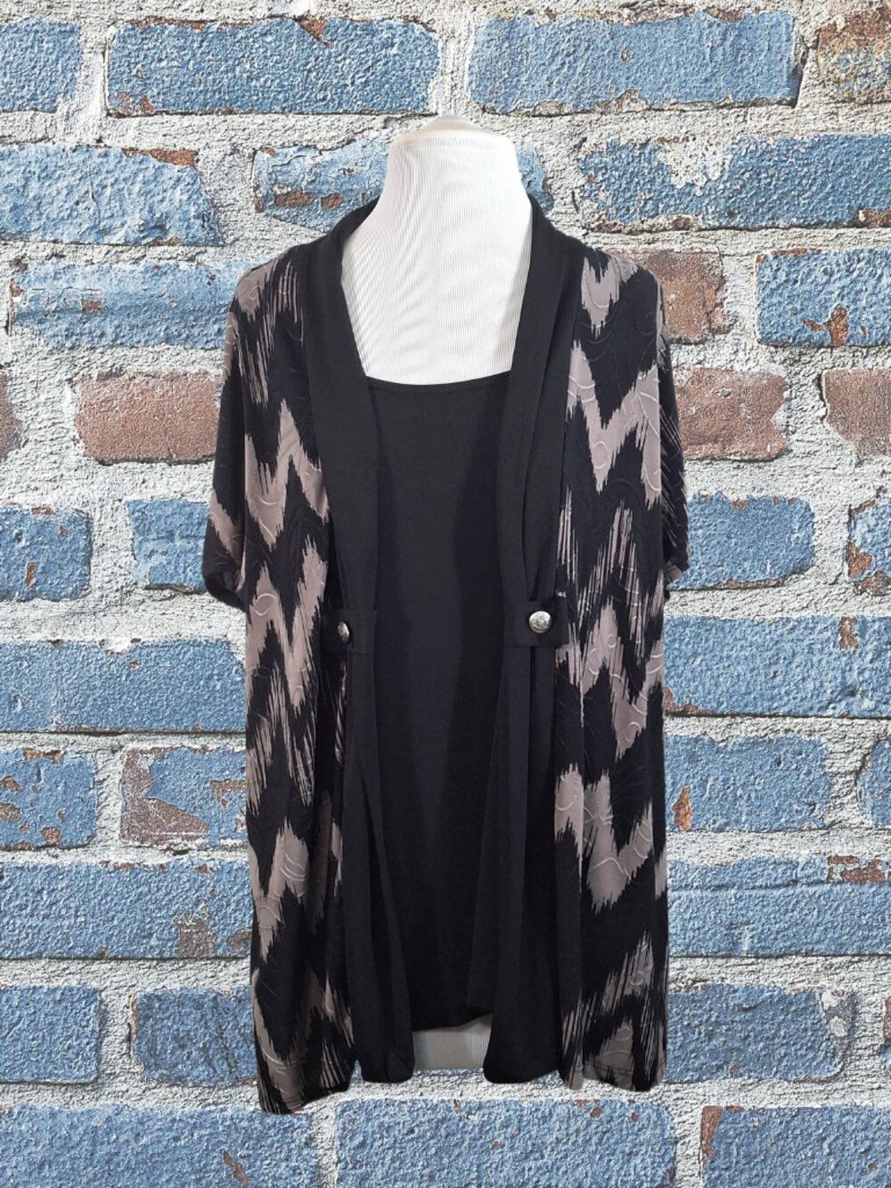 Lavish Plus Layered Top Size 1X with Short Sleeves and Solid Black Back